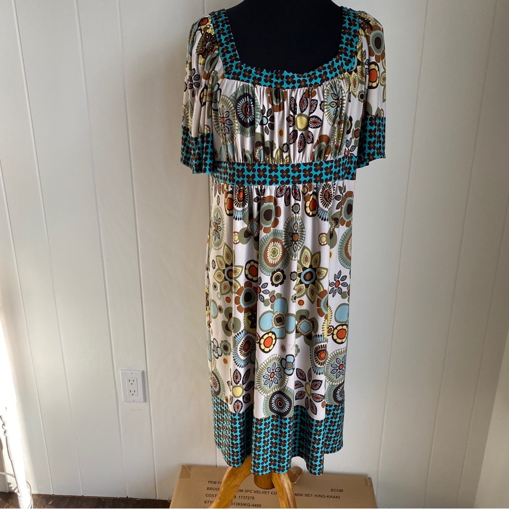 Scarlett Paisley BOHO Pull-Over Dress with Short Sleeves, Stretch Fabric | 14